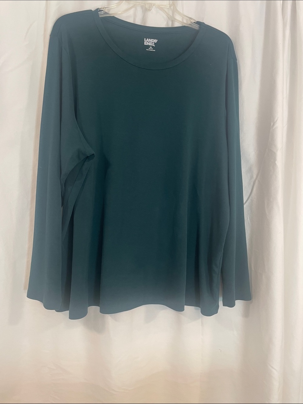 Lands' End Women's 2X Long-Sleeve Crewneck Top Deep Balsam Teal Green Cotton